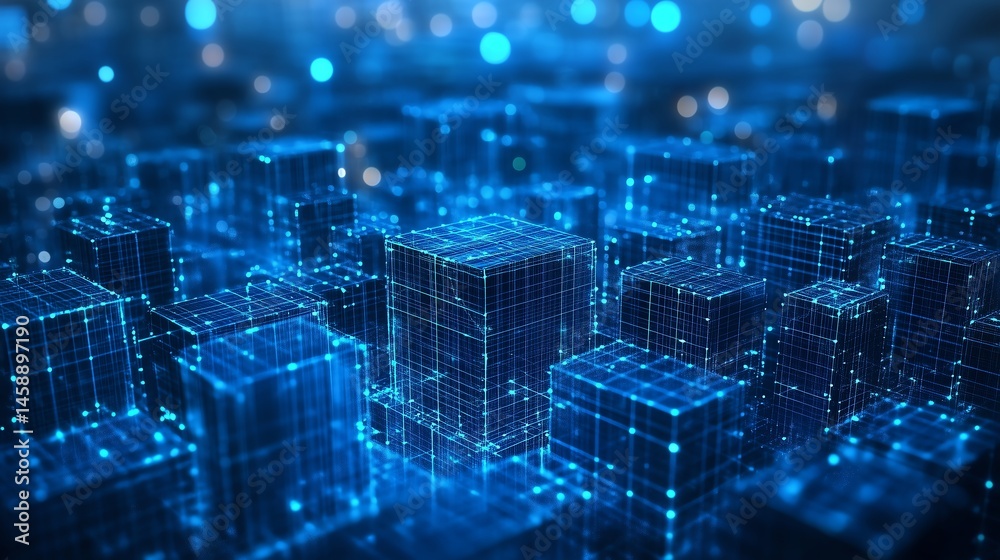 Obraz premium Blue-white abstract 3D data structures for supply chain and engineering themes, great for technical presentations