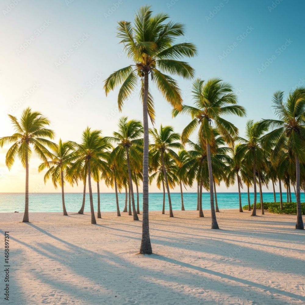 Tropical Beach Sunset with Palm Trees Tropical Beach Sunset with Palm Trees
