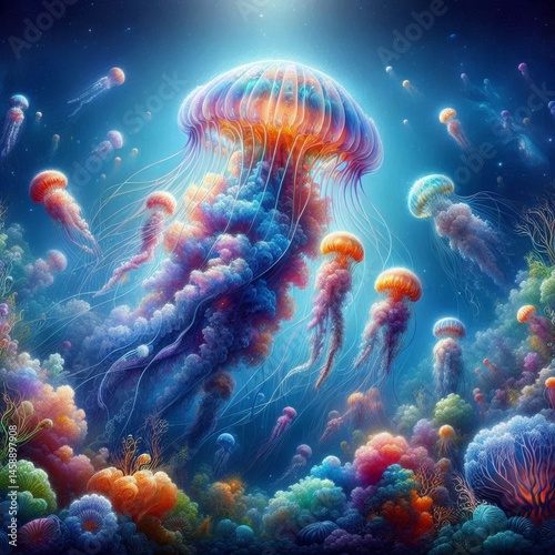 Wallpaper Mural Underwater jellyfish art scene Torontodigital.ca