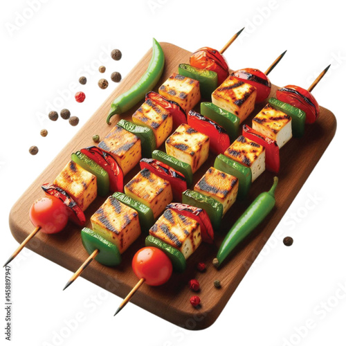 Grilled Paneer And Pepper Skewers