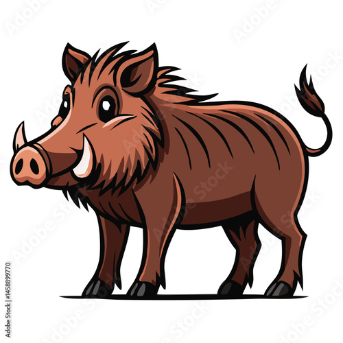 Cartoonish boar gazes forward with a cute, stylized aesthetic, isolated on a white background
