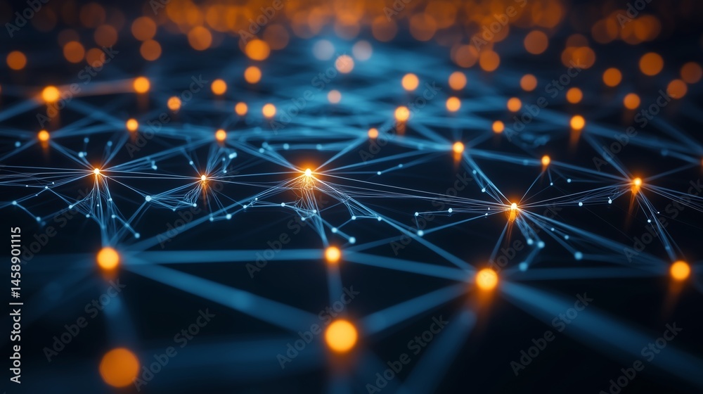 Glowing digital network connections for business intelligence concept, suitable for corporate and tech visuals Glowing digital network connections for business intelligence concept, suitable for corporate and tech visuals