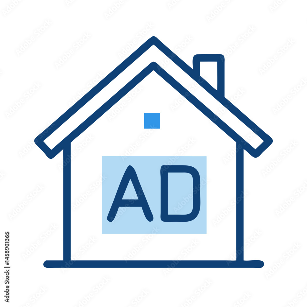 House with Ad Icon Representing Real Estate Advertisement and Property Promotion House with Ad Icon Representing Real Estate Advertisement and Property Promotion