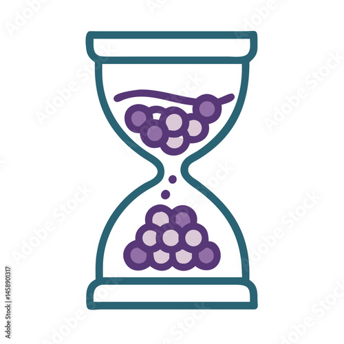 Hourglass with Grapes Icon Representing Wine Aging and Fermentation Time