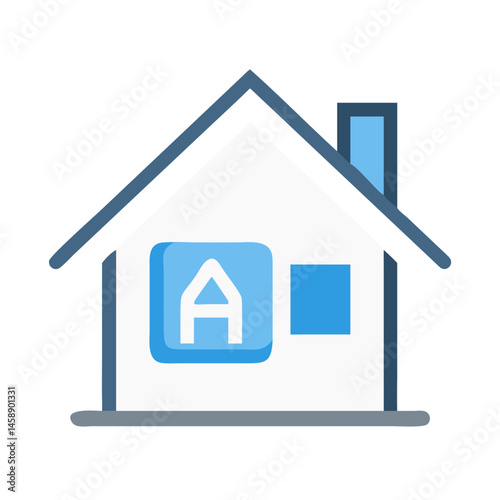 House with Ad Icon Representing Real Estate Advertisement and Property Promotion