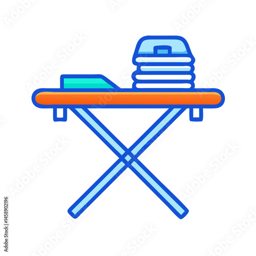 Ironing Board with Folded Clothes Icon Representing Laundry and Garment Care