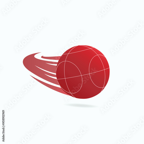 Red bocce ball with curved motion trails, symbolizing speed, energy, and sports action on a white background.