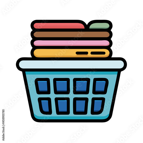 Laundry Basket with Towels Icon Representing Washing or Household Chores