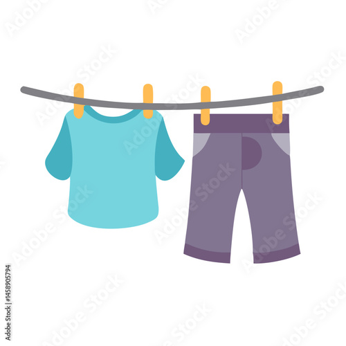Laundry Clothes on Drying Line Icon Representing Washing or Air-Drying Process