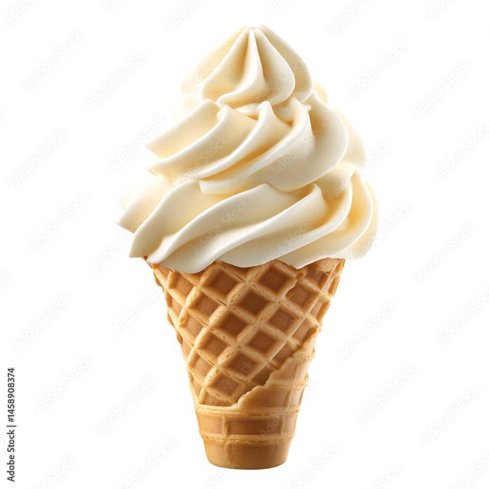 Vanilla ice cream cone with swirls, white isolate background. Vanilla ice cream cone with swirls, white isolate background.