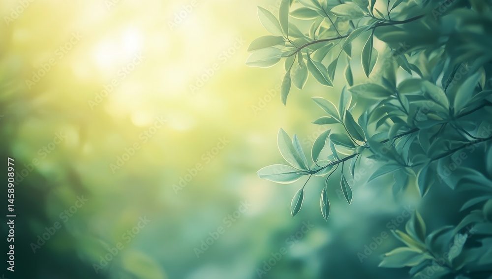 Fototapeta premium Lush foliage bathed in soft sunlight. Gentle, green leaves