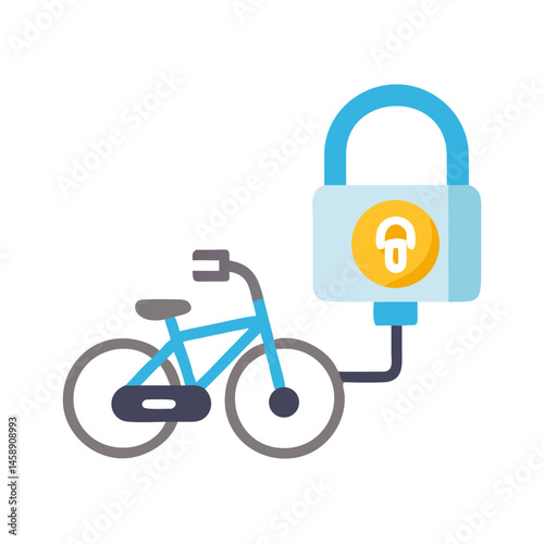 Lock and Cable with Bicycle Icon Representing Bike Security or Anti-Theft Protection