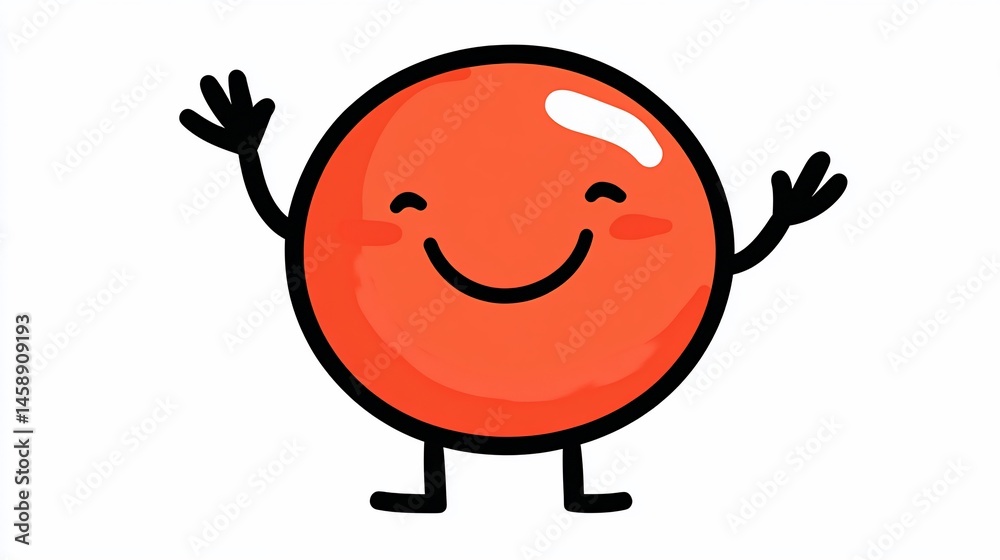 Fototapeta premium Cheerful red circle character with arms raised