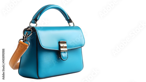 Stylish Blue Fashion Purse Handbag on White Background Isolated
