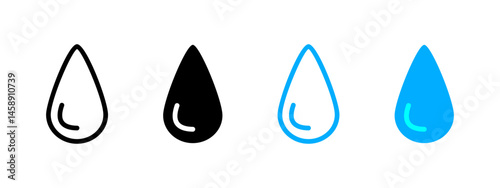 Water drop icon. Stylized blue droplet with reflective highlight vector illustration. Represents hydration, purity and natural liquid element symbol. Clean water and moisture sign. Fluid pictogram.