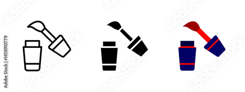 Nail polish icon. Bottle with open cap and applicator brush in diagonal position vector illustration. Symbol of manicure product and beauty cosmetics sign. Gloss and style care pictogram.