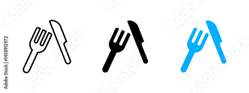 Fork and knife icon. Crossed cutlery utensils used for eating vector illustration. Represents restaurant and meal preparation symbol. Dining and kitchen equipment sign. Food service pictogram.