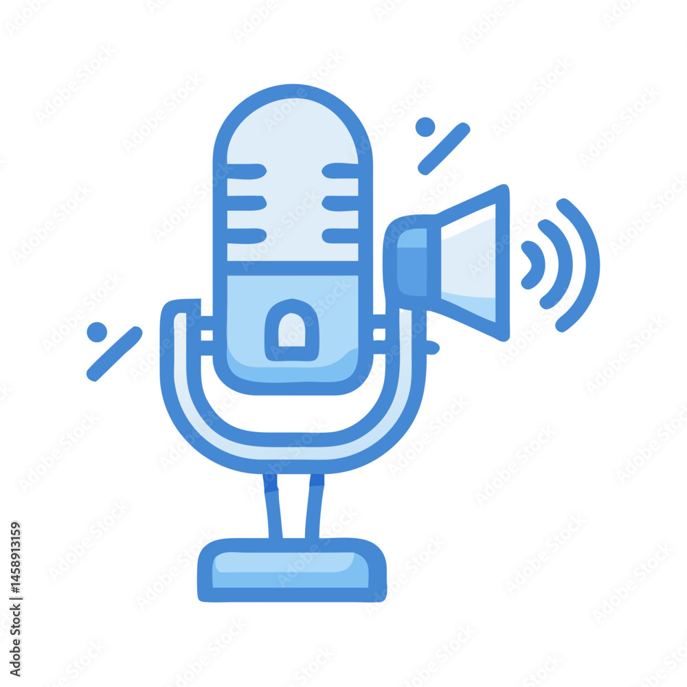Microphone with Ad Icon Representing Audio Advertising and Promotion Microphone with Ad Icon Representing Audio Advertising and Promotion