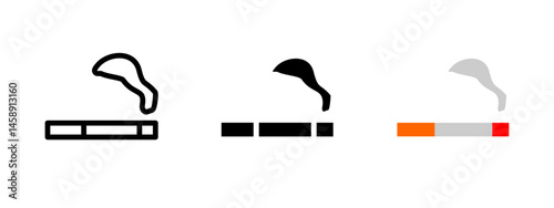 Cigarette icon. Smoking tobacco with rising smoke vector illustration. Symbol of nicotine consumption and health risk symbol. Sign for addiction and lifestyle habits pictogram.