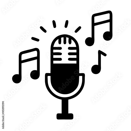 Microphone with Music Notes Icon Representing Singing and Music Performance
