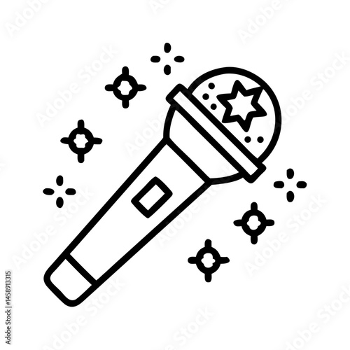 Microphone with Sparkles Icon Representing Fame and Stardom