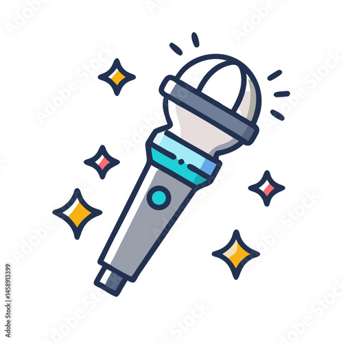 Microphone with Sparkles Icon Representing Fame and Stardom