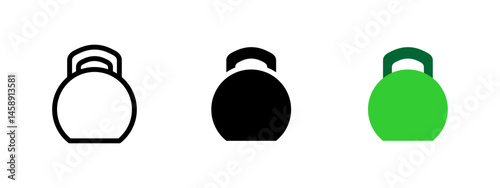 Kettlebell icon. Solid round weight with handle for lifting and training vector illustration. Symbol of strength and exercise in fitness routines. Gym equipment and sports sign. Power pictogram.