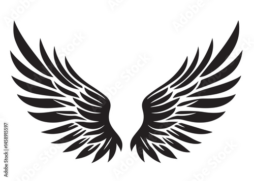 vector silhouette angel wings logo silhouette, black angel wings logo icon design vector, flying eagle bird wing vector silhouette, wings logo icons vector silhouette design on white background.