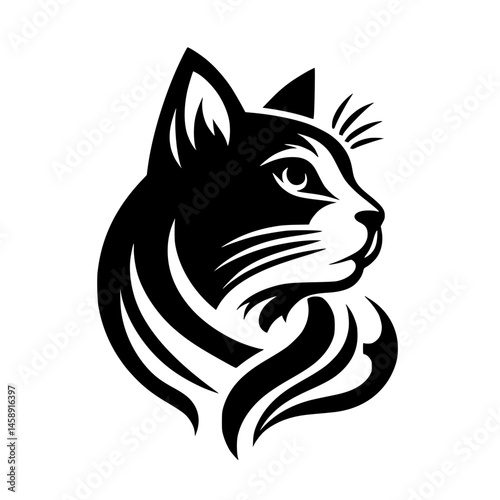 Elegant Black Cat Silhouette Logo, Minimalist Design
