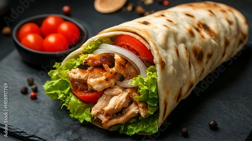 Close up of a freshly made delicious chicken shawarma roll