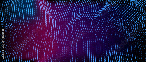 Concept artificial intelligence AI technology bg design, Abstract 3d dot wavy halftone background, Futuristic cyber big data particles. Vector illustration.