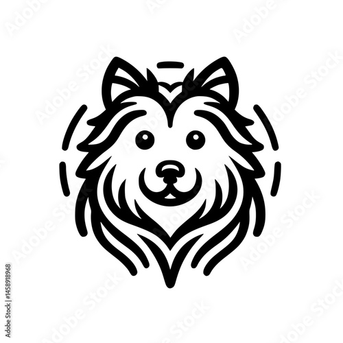 Smiling Spitz Dog Logo - Minimalist Black & White Design