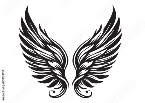 vector silhouette angel wings logo silhouette, black angel wings logo icon design vector, flying eagle bird wing vector silhouette, wings logo icons vector silhouette design on white background.