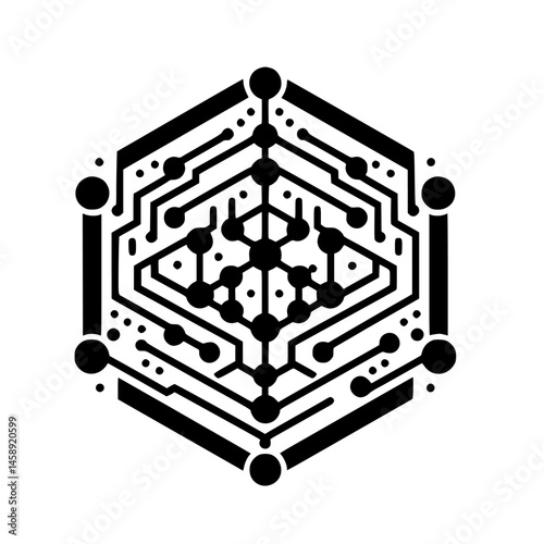 Abstract Tech Hexagon: Circuit Board Design, Minimalist Vector