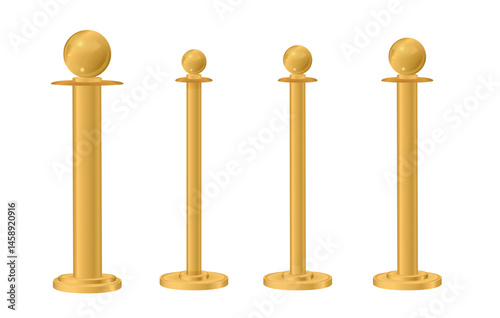 metal golden poles. Gold metal vertical pillars, glossy glister construction pole. Metallic bearing column vector illustration set