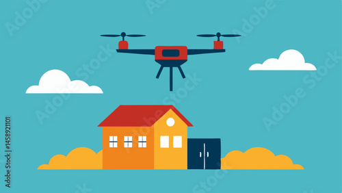 Emergency Supplies A drone descending toward a small rural schoolhouse with a delivery of educational materials or emergency supplies.