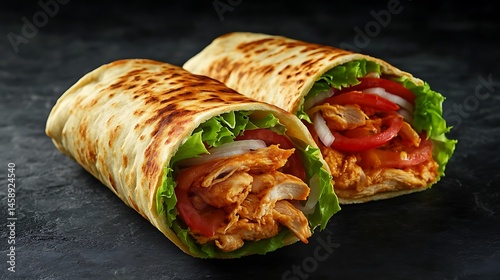 Close up of a freshly made delicious chicken shawarma roll