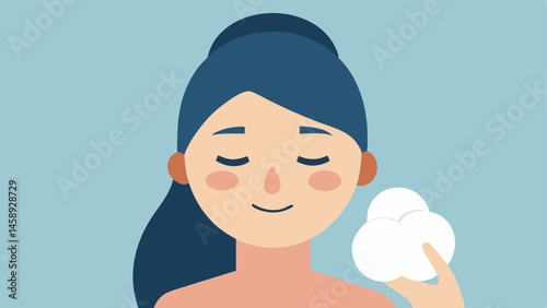 Face Preparation An illustration of a serene face with a gentle cleansing process using a cotton pad and cleanser indicating readiness for microneedling.