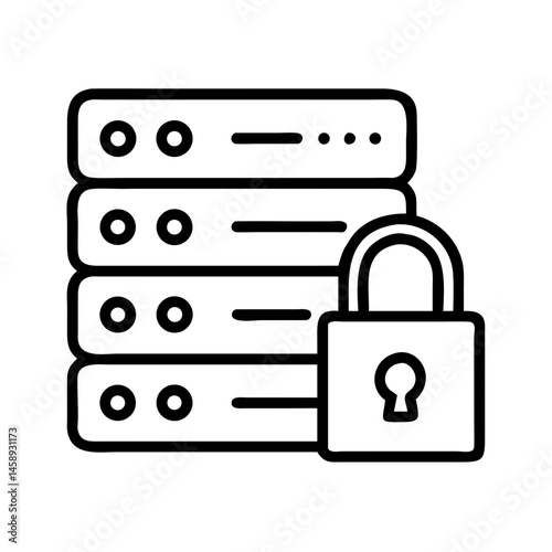 Server Rack with Lock Icon Representing Data Security and Protected Storage