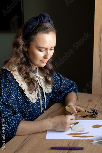 Vintage-Inspired Woman Crafting at Home