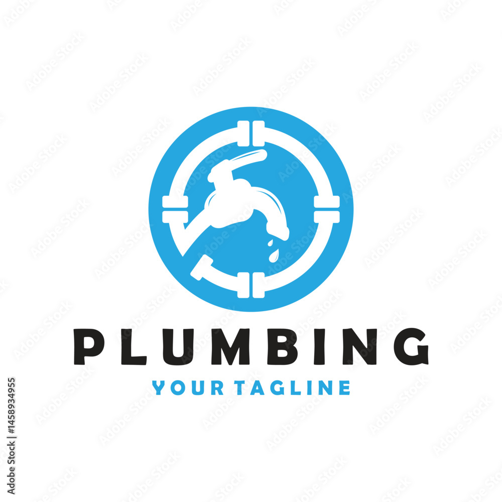 Obraz premium plumbing logo for water tap pipes for buildings, building stores, repair services, contractors, businesses, companies