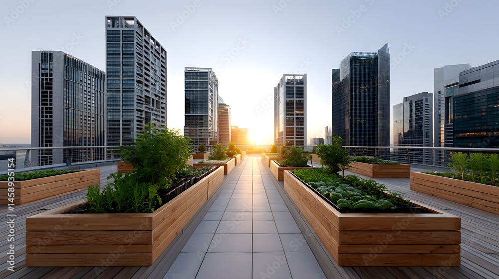 Fototapeta premium Visual guide to vibrant urban rooftop gardens and sustainable living