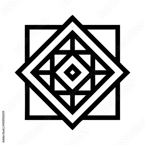 Square Geometric Mandala Icon with Inner Diamond Pattern
