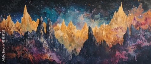Obraz na płótnie A painting of mountains with a sky background w salonie