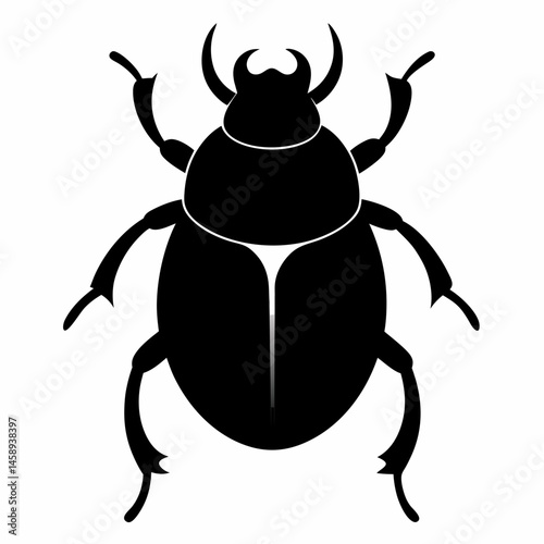 Black Silhouette Dung Beetle Vector Art