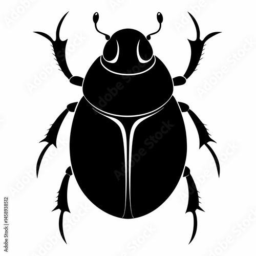 Black Silhouette Dung Beetle Vector Art