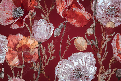 Obraz na płótnie Papier peint avec motif coquelicots w salonie
