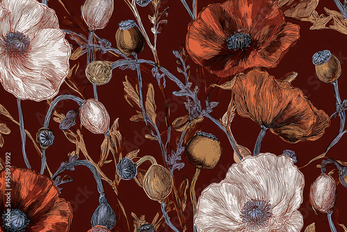 Obraz na płótnie Papier peint avec motif coquelicots w salonie