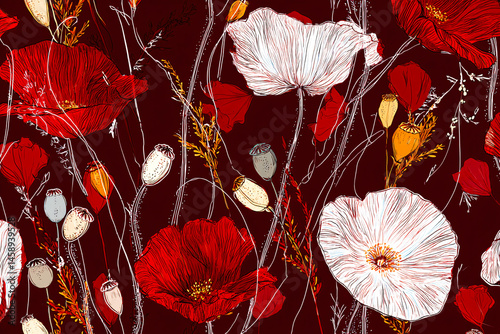 Obraz na płótnie Papier peint avec motif coquelicots w salonie