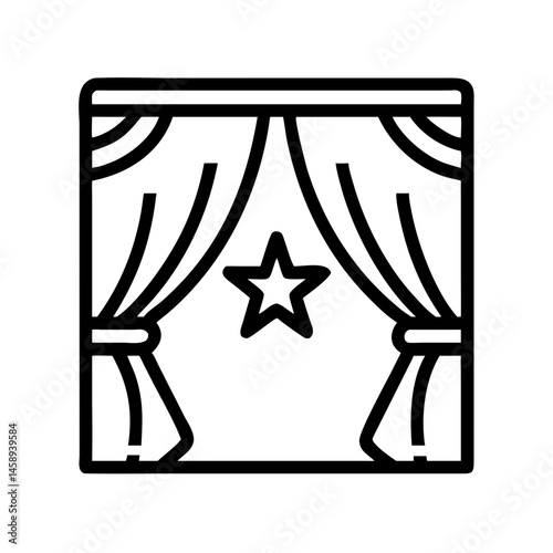 Stage Curtains with Star Icon Representing Performance and Entertainment